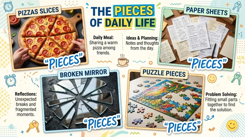 Everyday Real Life Examples of Peices or Pieces